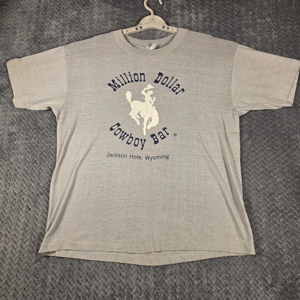 Vintage Million Dollar Cowboy Bar Jackson Hole Wyoming T-Shirt HEF-T Men XL Gray